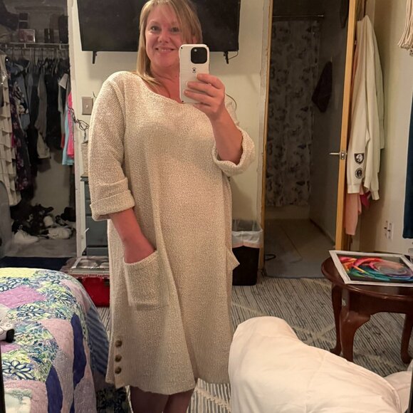 Extra Large, Cream Colored, Soft Knitted, Tunic Dress - Picture 8 of 8